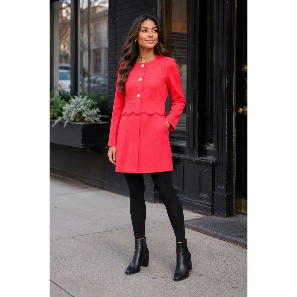 Draper James Red Scalloped Button Front Coat Dress Jacket Size 4
